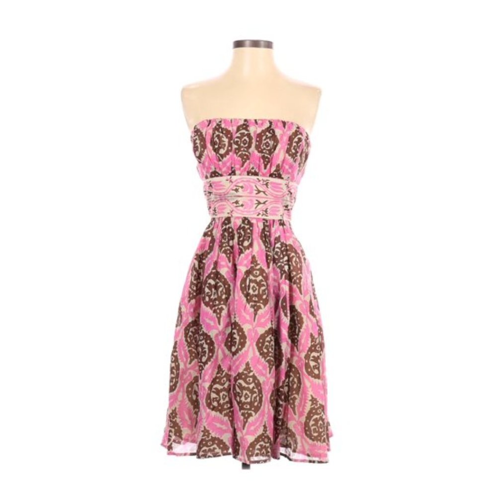 Plenty by Tracy Reese strapless pink and brown Ikat dress Sz 0
